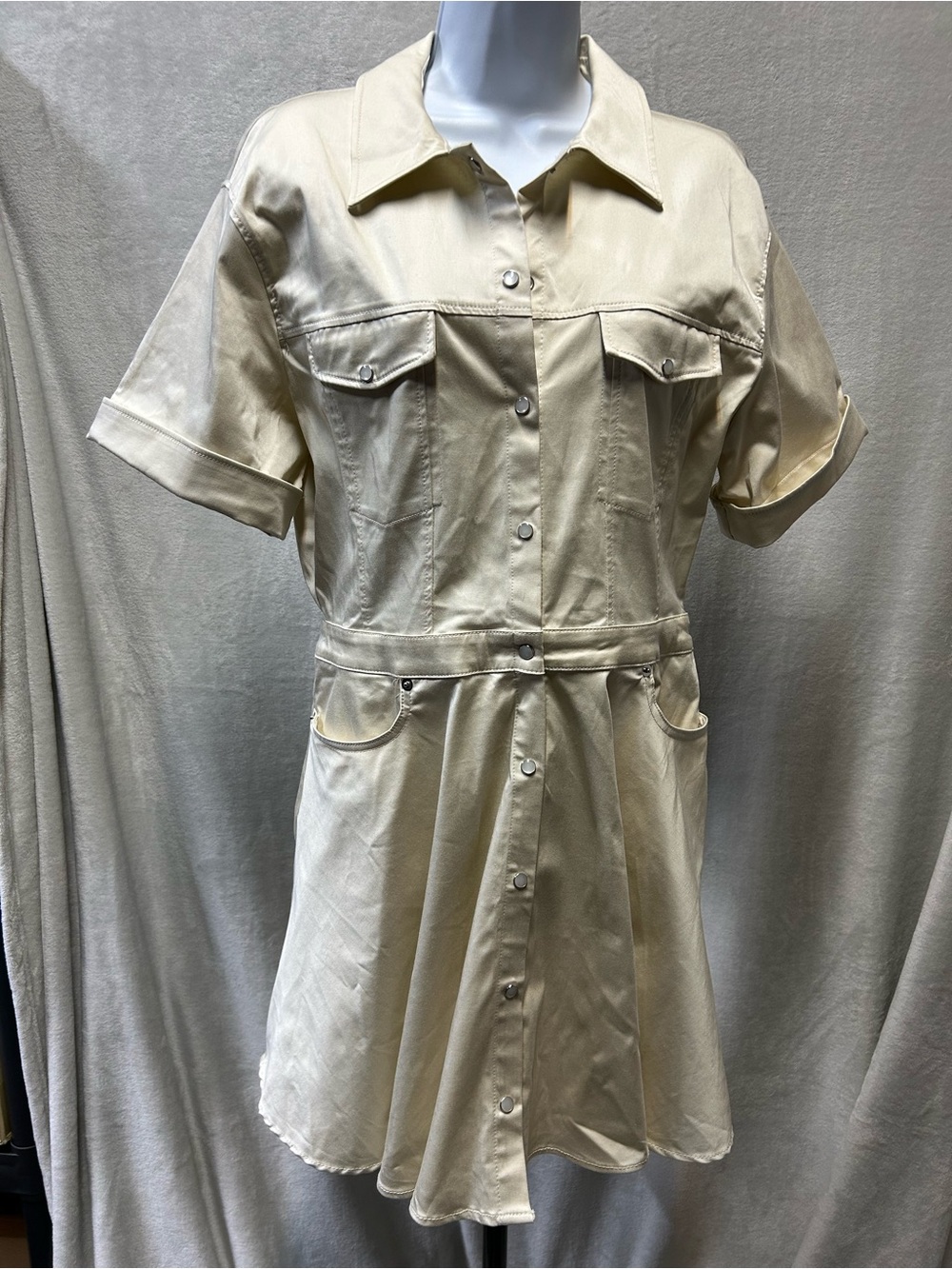 Zara Cream Snap Button-Down Short Sleeve Mini Dress
